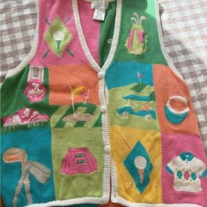 Colorful Golf-Themed Knit Vest